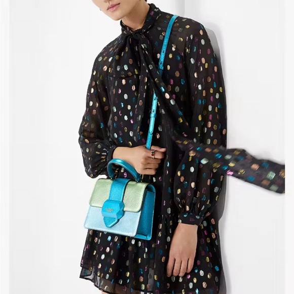 Kate Spade Bijou Metallic Blue & Green Mini Top Handle bag W/ Crossbody Strap - Picture 6 of 17